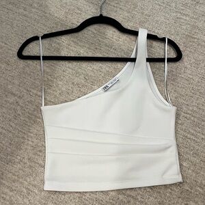Zara White One-Shoulder Top